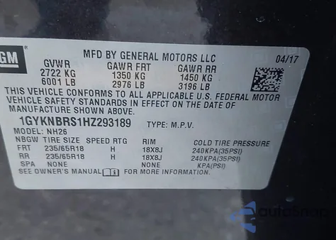 2017 Cadillac Xt5 Luxury из США, поврежденный, VIN 1GYKNBRS1HZ293189